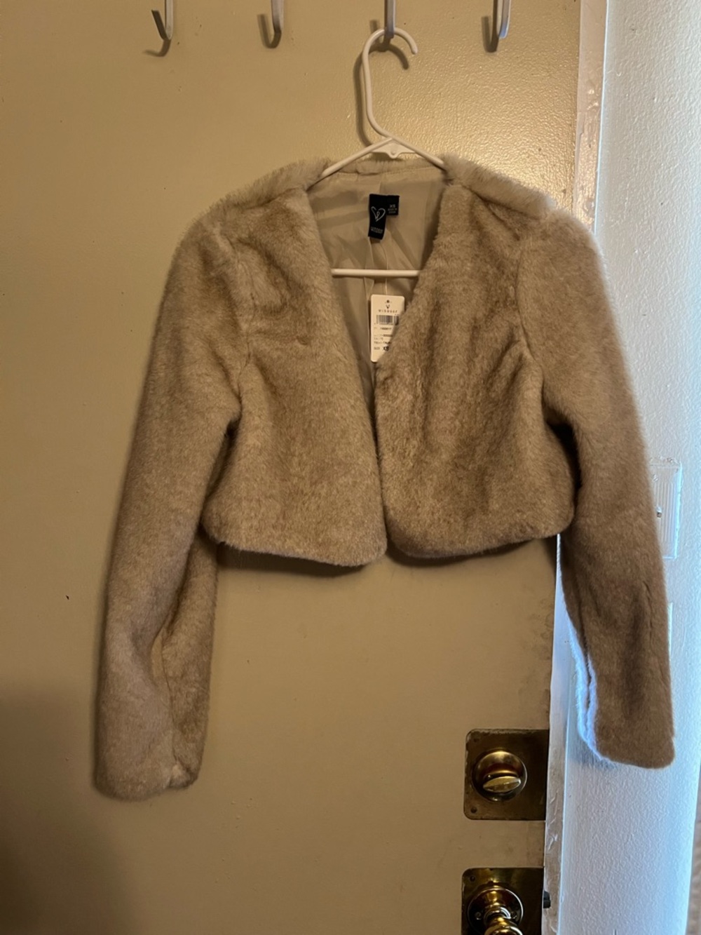 Windsor Cropped Plush Teddy Jacket in Light Beige